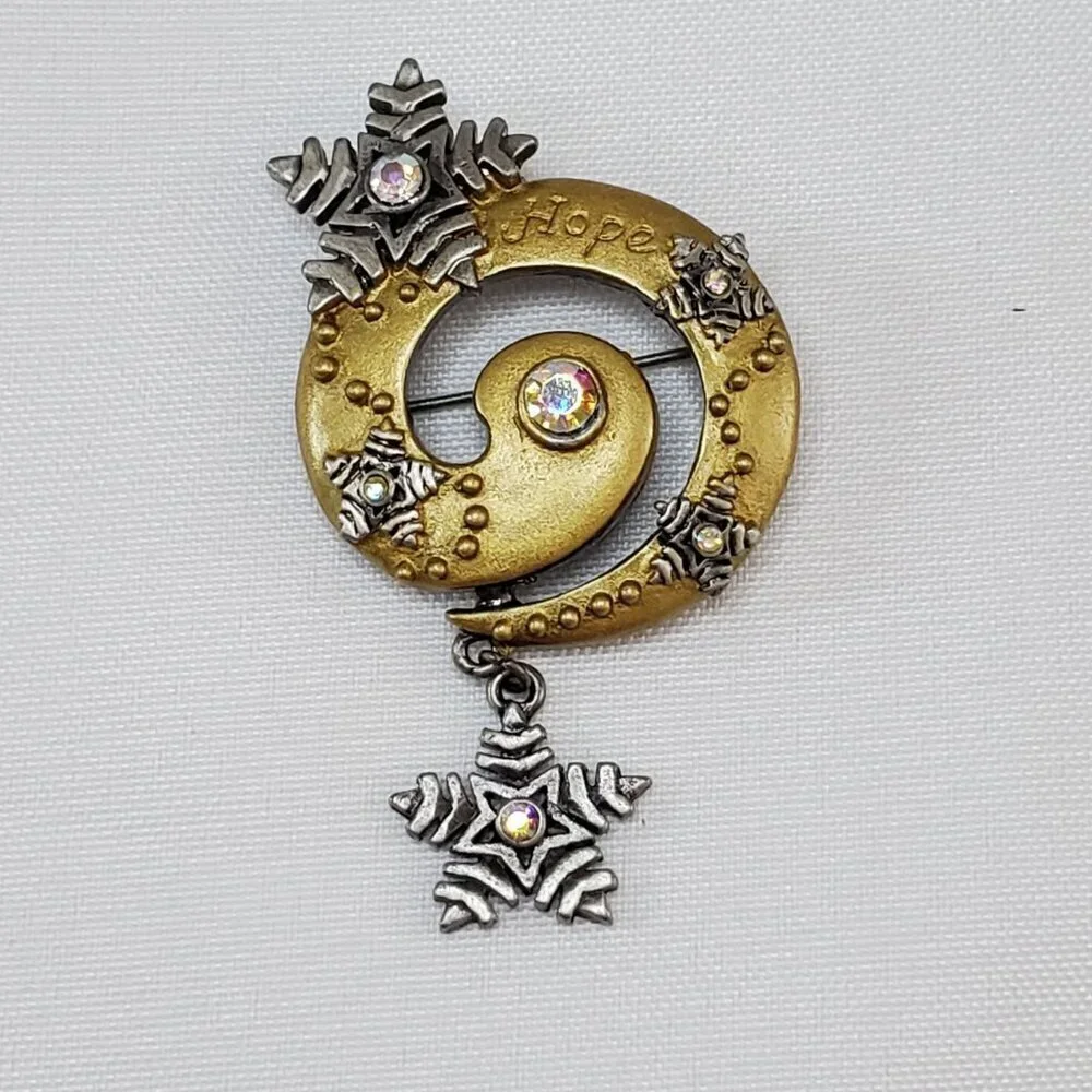 DD Patricia Darling Dash Hope Snowflake Brooch Aurora Borealis Crystal Swirl